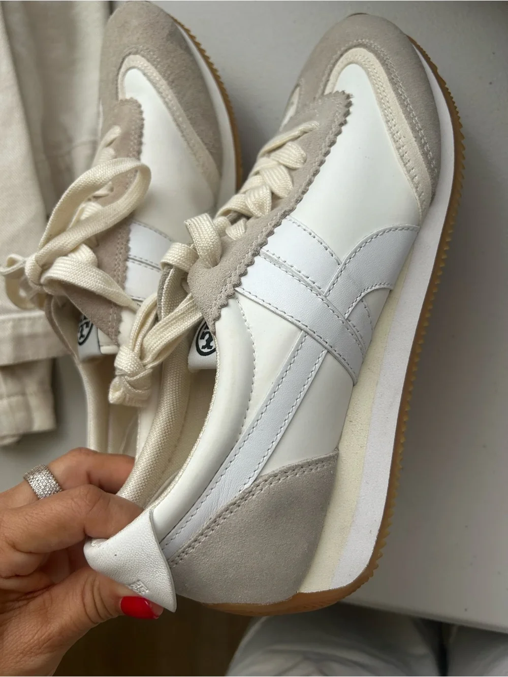 Tory Burch Cream & Beige Suede and Leather Sneakers Size 8